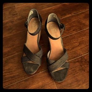 Toms Black Denim Wedge Heels